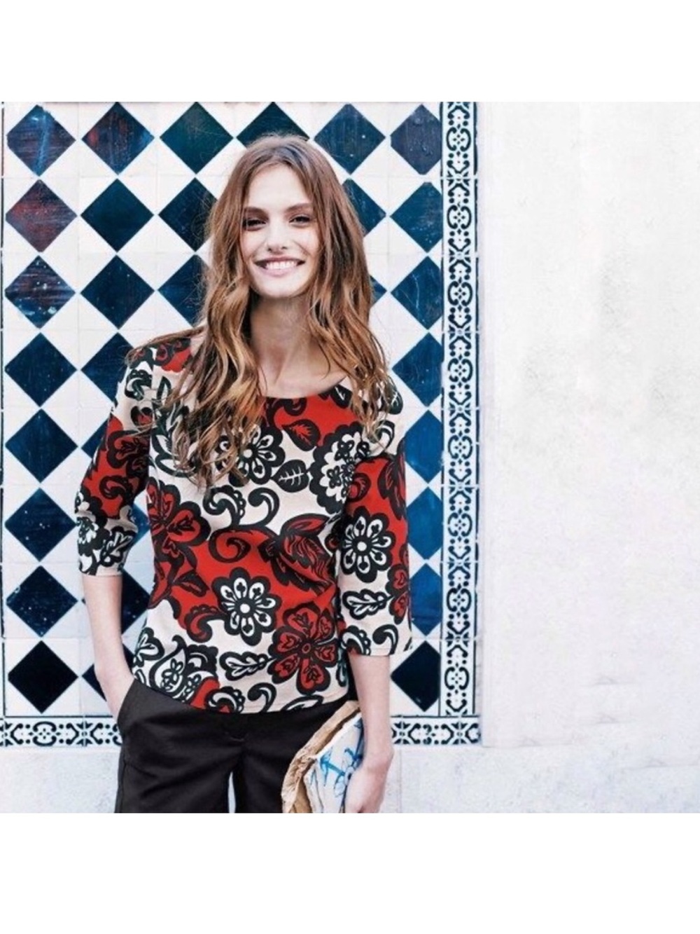 Boden Ursula 3/4 Sleeve Floral Blouse Top Black & Red Sz 16 - Picture 9 of 9
